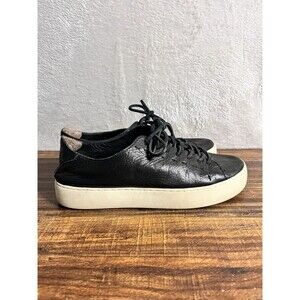 FRYE Black Lena Low Lace Up Black Leather Platform Round Toe Sneakers size 7.5